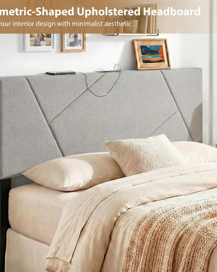 Giantex Headboard with Charging Station Queen/Full Size(Geometric Channel Tufting with Charging）