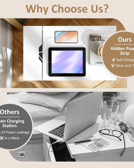 Giantex Nightstand with Charging Station, Flip Top End Table w/USB Ports & Outlets, Modern Side Table w/Storage Drawer