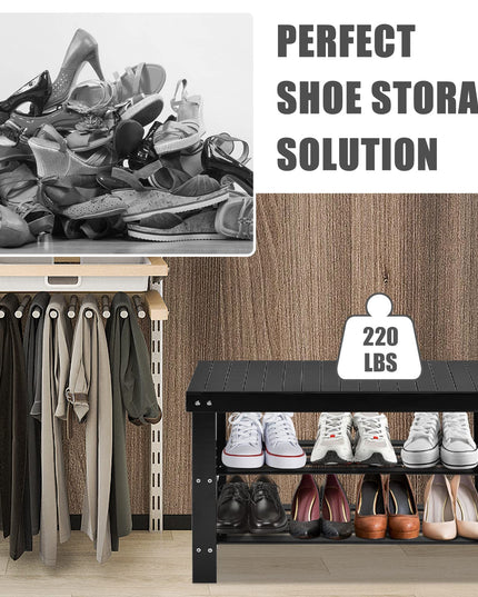 Giantex Entryway Shoe Bench, Bamboo Shoe Shelf Organizer Holds up to 6 Pairs