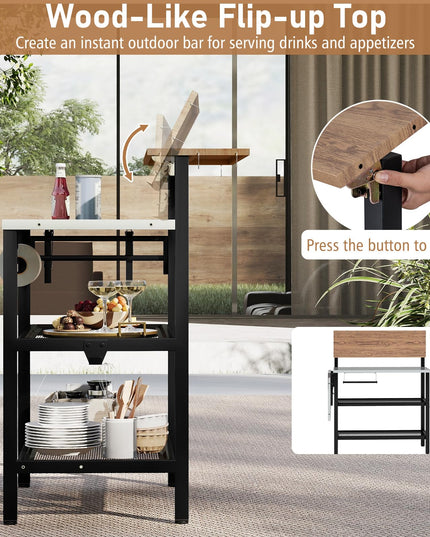Giantex Outdoor Bar Table with Flip-Up Top & Foldable Side Table