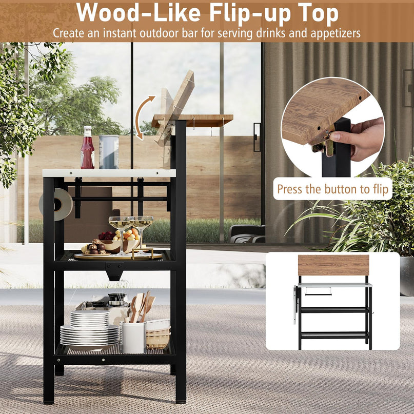 Table de bar extérieure Giantex avec plateau rabattable et table d'appoint pliable