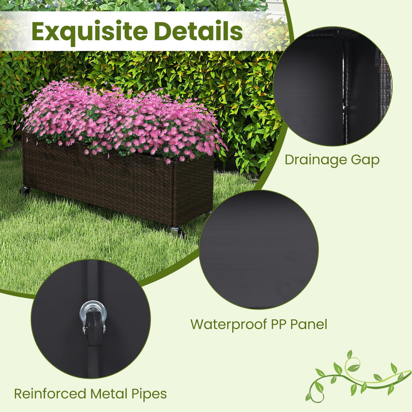 Giantex Set of 1/2 Wicker Raised Garden Bed with Wheels (38”x12”x14”)