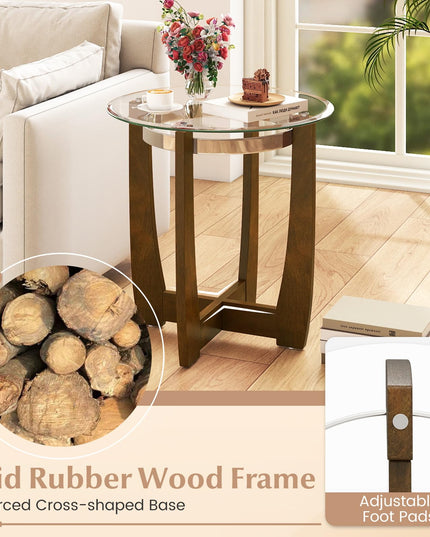 Giantex Round Glass End Table - 24’’ Side Table with Tempered Glass Top