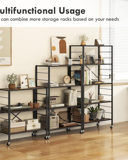 Giantex 4-Tier Folding Storage Shelf, Collapsible Shelving Unit w/Lockable Wheels & Adjustable Shelf