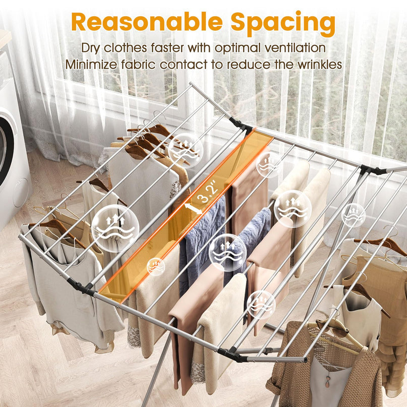 Giantex Folding Clothes Drying Rack | Freestanding Aluminum Laundry Drying Rack with 2 Side Wings