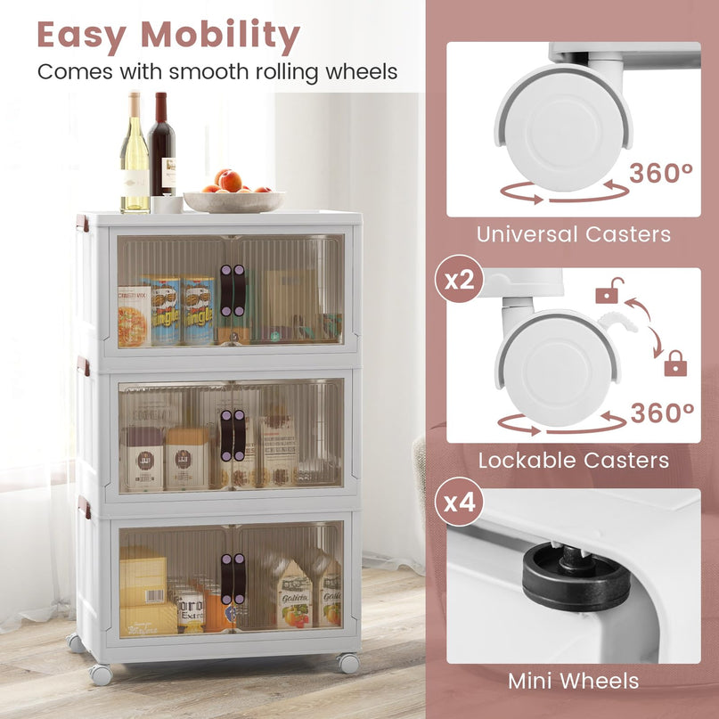 Giantex 3-tier Collapsible Storage Bins with Wheels and Lid