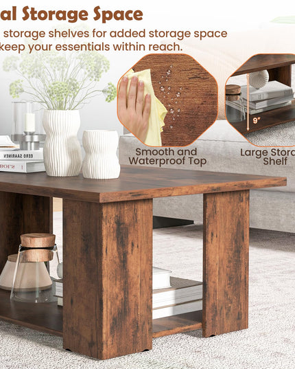 Giantex Rectangle Wood Center Table, 41" L 2-Tier Large Modern Tea Table w/Open Compartment