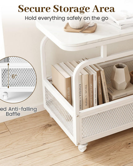 Giantex Rolling Side Table with Mesh Storage Basket