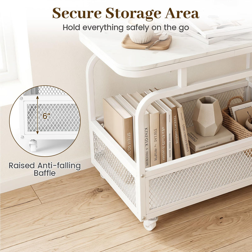 Giantex Rolling Side Table with Mesh Storage Basket