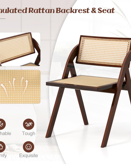 Giantex Folding Dining Chairs Set, Wooden Folding Chair with Rattan Backrest & Seat