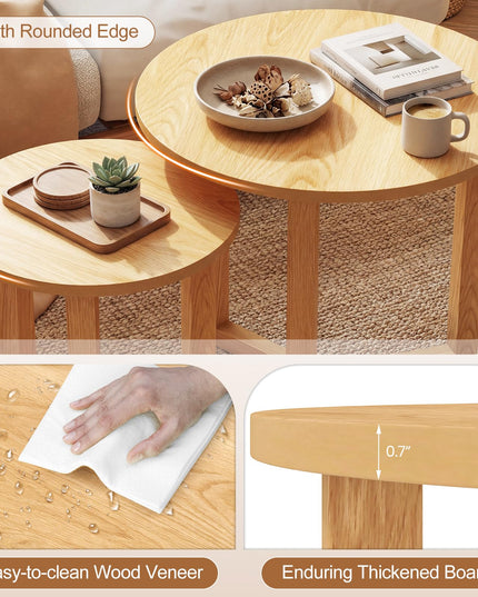 Giantex Round Nesting Coffee Table Set of 2 Wood Nesting End Tables