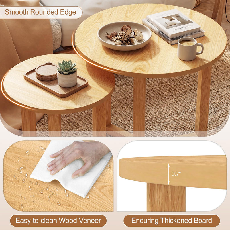 Giantex Tables basses gigognes rondes, ensemble de 2 tables d'appoint gigognes en bois