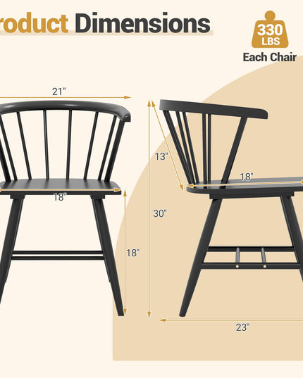 Giantex Windsor Dining Chairs Set of 2/4 w/Solid Rubber Wood Frame