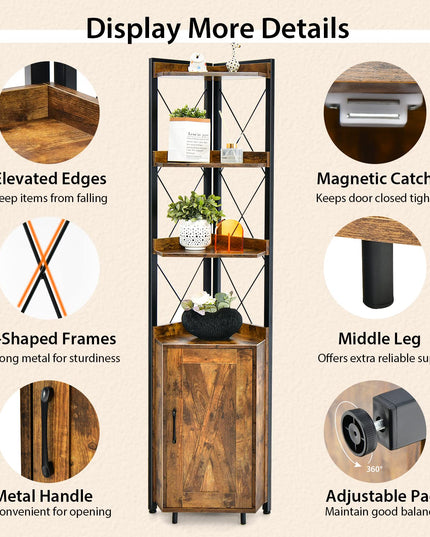 Giantex 4-Tier Corner Shelf with Cabinet - 71" Tall Free Standing Storage Shelves Rack Plant Stand
