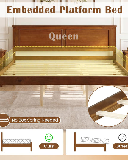 Giantex Mid-Century Modern Wood Queen/Full/Twin Size Bed Frame with Headboard