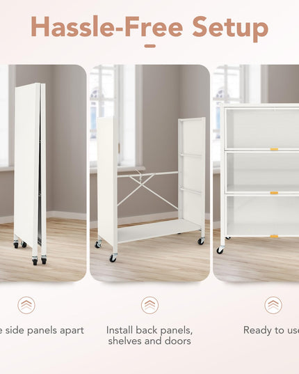 Giantex 4-Tier Kitchen Storage Cabinet, Mobile Folding Kitchen Bakers Rack with Flip-up PC Doors