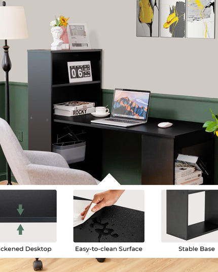 Giantex 48 Inch Computer Desk with Bookshelf, 3-in-1 Home Office Desk with 4-Tier Bookcase & CPU Stand