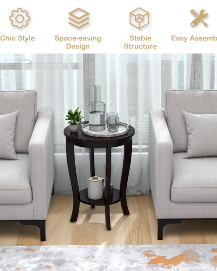 Giantex Round End Table with Storage Shelf Set of 2, Retro Nightstand with Solid Wood Legs, 24.5" Accent Table for Small Spaces