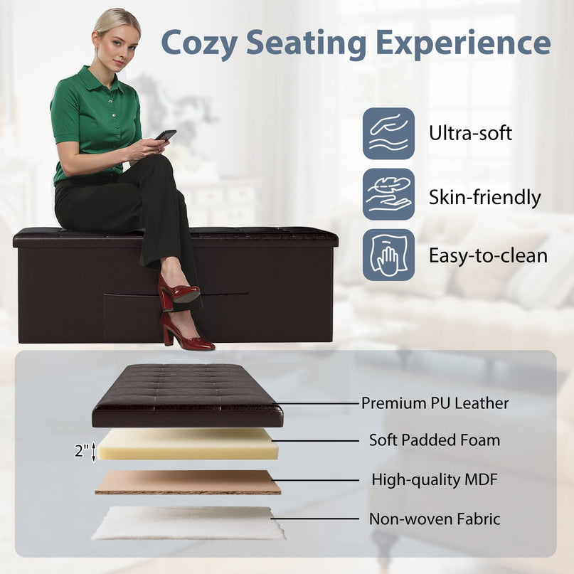 Giantex 43 Inches Folding Storage Ottoman Bench for Living Room