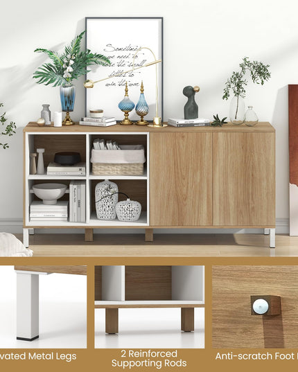 Giantex 63” Buffet Cabinet with Storage, Farmhouse Kitchen Sideboard w/ 4 Cubes, Adjustable Shelves & Pop-up Doors