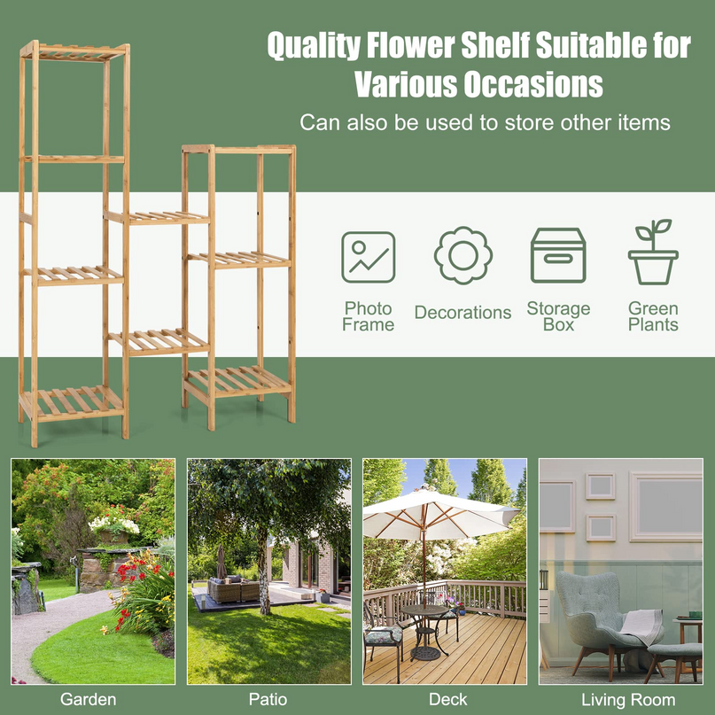 Giantex 9 Tiers Bamboo Plant Stand for Indoor Plants Multiple, Plant Shelf Flower Pots Holder