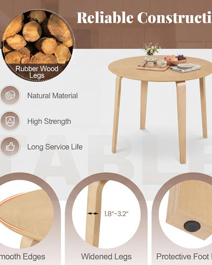 Giantex 37.5" Round Dining Table with Solid Rubber Wood Legs for 4