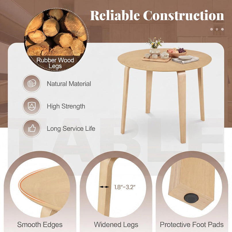 Table à manger ronde Giantex 37,5 po avec pieds en bois d'hévéa massif pour 4 personnes