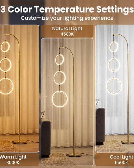 Giantex 71" Modern 3-Ring LED Floor Lamp | 3 Color Temperatures Tall Contemporary Light