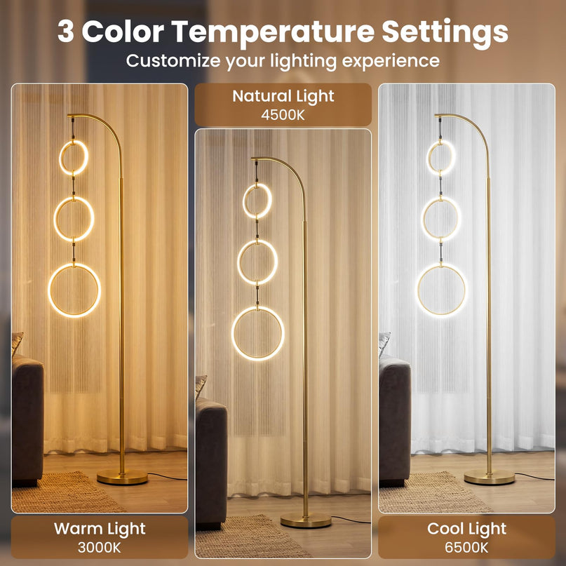 Lampadaire LED moderne Giantex 71" à 3 anneaux | Grand luminaire contemporain à 3 températures de couleur