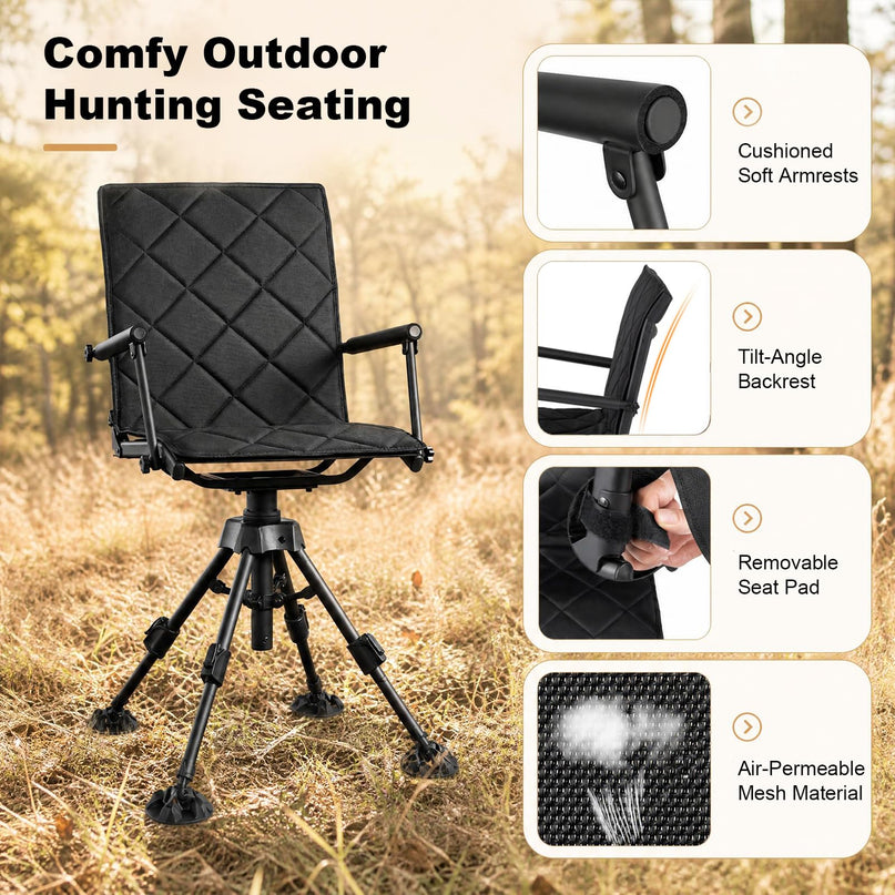 GIANTEX Portable Swivel Hunting Chair w/ 5-Level Adjustable Height