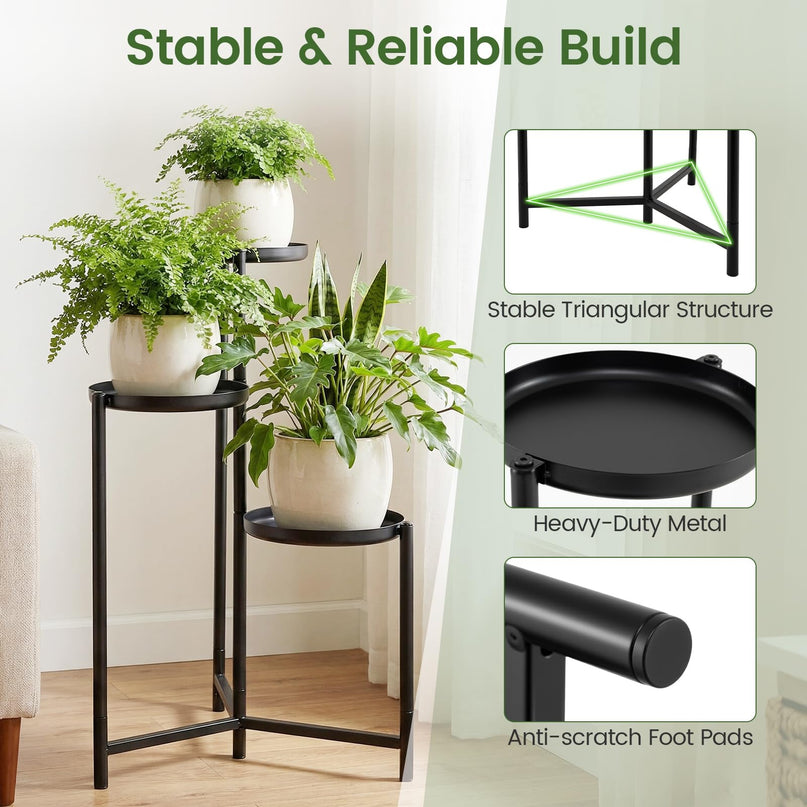 Giantex 3-Tier Metal Plant Stand Indoor Outdoor | Tall Corner Flower Pot Holder Display Rack