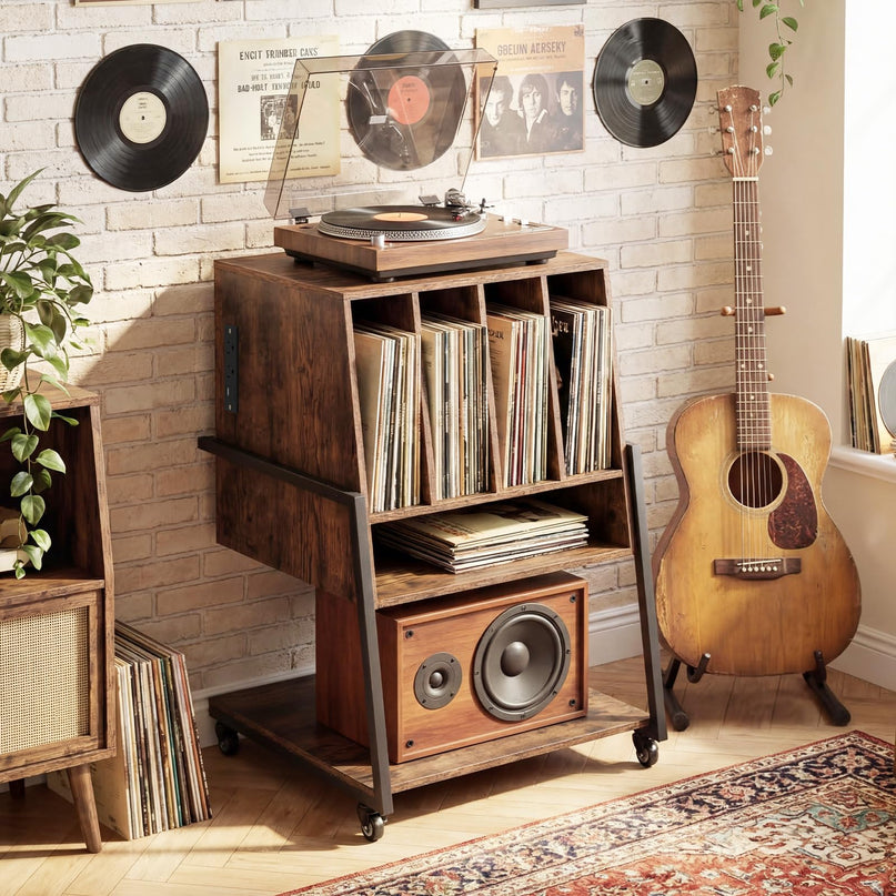Giantex Record Player Stand on Wheels 3-Tier Turntable Stand