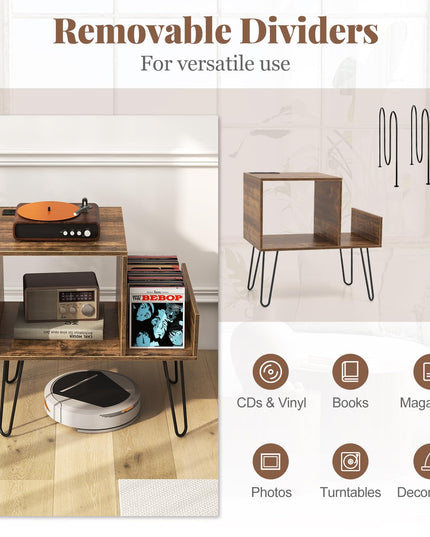 Giantex Record Player Stand with Charging Station, Turntable Stand with Vinyl Divider & Display Shelf