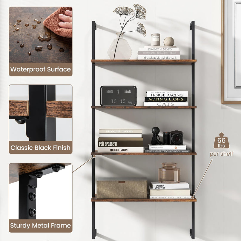 Giantex 4 Tier Modern Wall Mounted Bookshelf Set