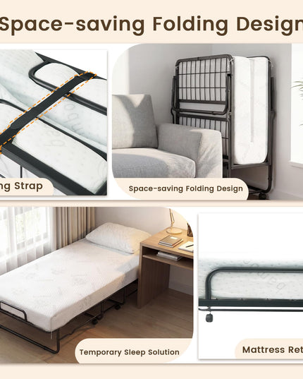 Giantex 75" x 38" Twin Size Foldable Guest Bed w/Sturdy Fold Up Metal Frame