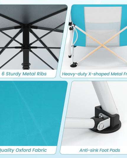 Chaise de plage basse pliable Giantex avec parasol détachable et réglable