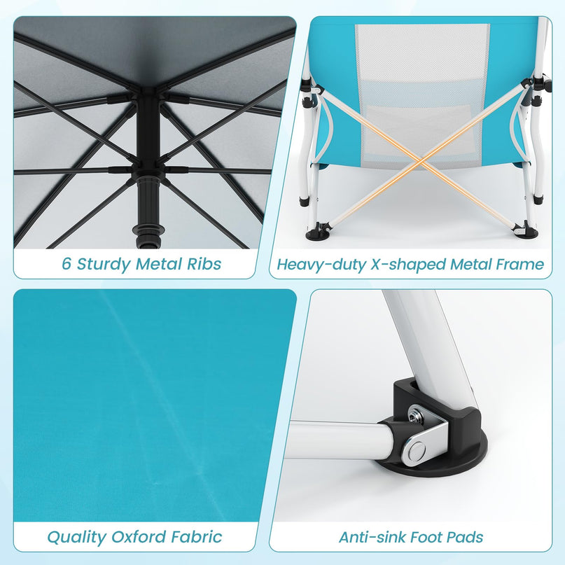Giantex Low Folding Beach Chair with Detachable & Adjustable Umbrella