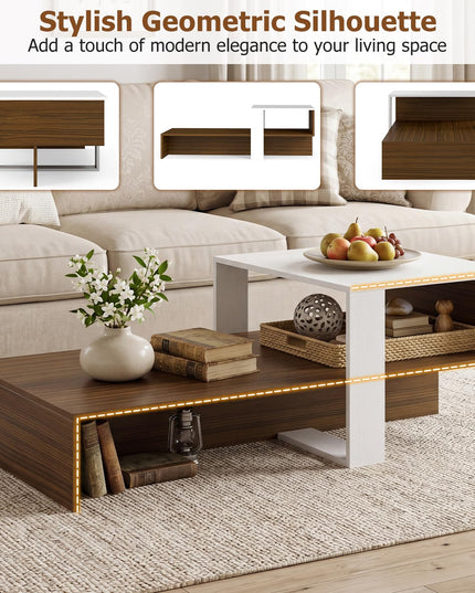 Giantex 2-Tier Coffee Table | Modern Irregular Center Table with Open Storage Shelf