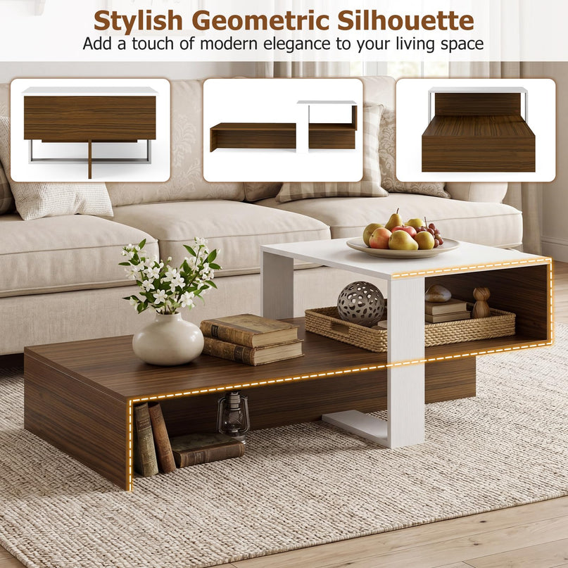 Giantex 2-Tier Coffee Table | Modern Irregular Center Table with Open Storage Shelf