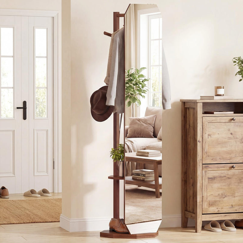 Giantex 65.5" Wood Floor Standing Mirror with Clothes Rod