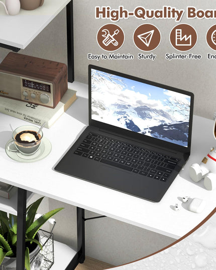 Giantex Computer Desk with Shelves, 47.5” Home Office Desk with Bookshelf, Host Stand