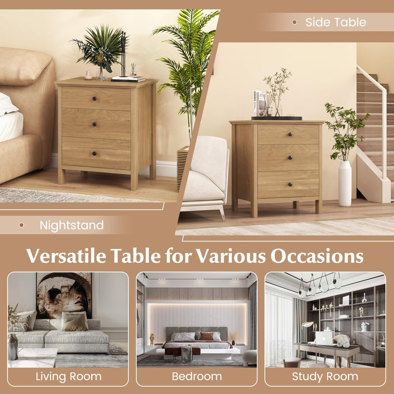 Giantex Nightstand with 3 Drawers for bedroom