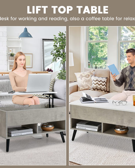 Giantex Lift Top Coffee Table, Modern Cocktail Table w/Hidden Compartment & 2 Open Shelves