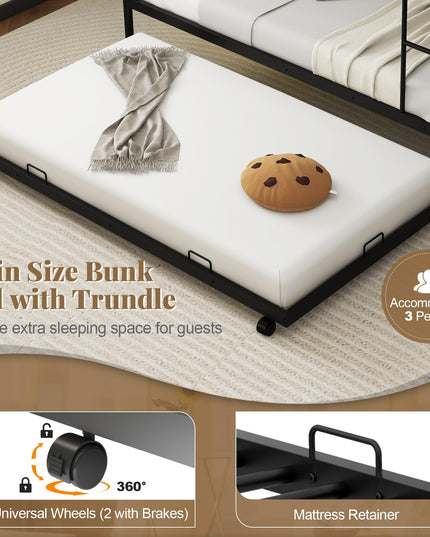 Giantex Metal Twin Over Twin Bunk Bed with Trundle