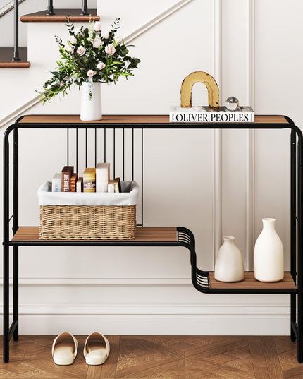 Giantex 2-Tier Console Table, 35.5" Narrow Entryway Table w/Irregular Storage Shelves & Metal Frame