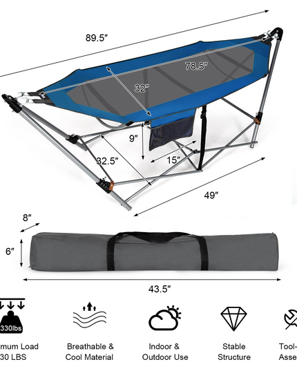 Giantex Portable Folding Hammock, Lounge Camping Bed with Hammock Stand