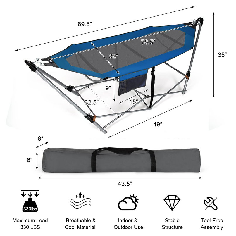 Giantex Portable Folding Hammock, Lounge Camping Bed with Hammock Stand