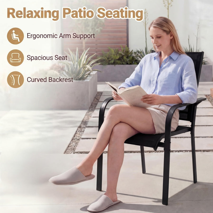 Giantex Patio Chairs Set of 2/4/6 Stackable Outdoor Dining Chairs