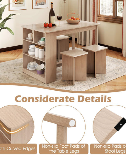Giantex Kitchen Table Set for 4 with Side Storage Shelf