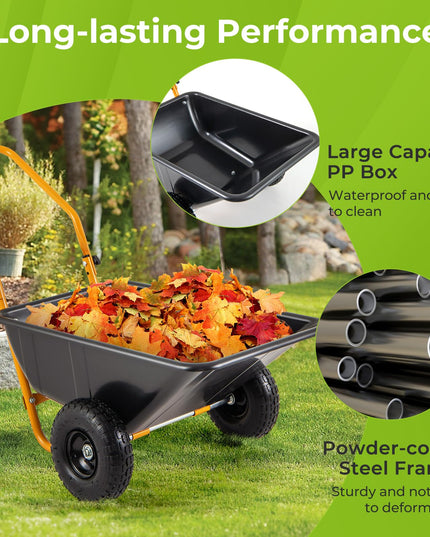 Giantex Dual-Wheel Wheelbarrow, Heavy-Duty Garden Utility Cart with Built-in Stand, Pneumatic Tires, 330 Lbs Capacity, Foldable Handle